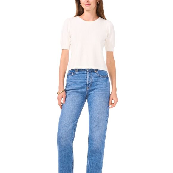 Sam & Jess Antique White Puff-Sleeve Cotton Sweater NWT Size XL - Picture 4 of 5